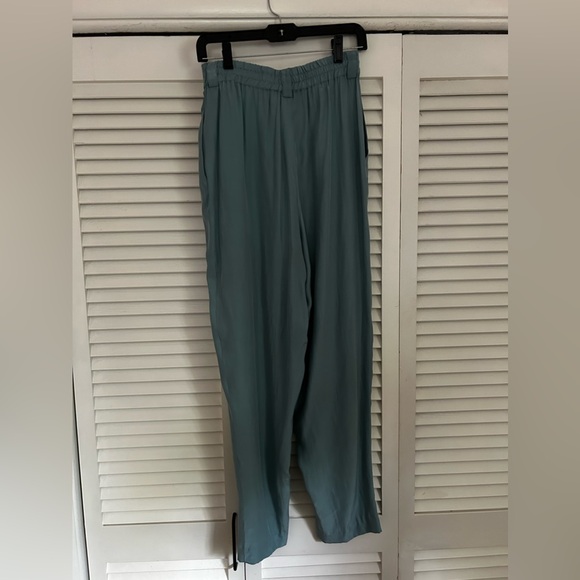 Vintage Teal Blue Silk Trouser Blouse Set - Picture 5 of 6